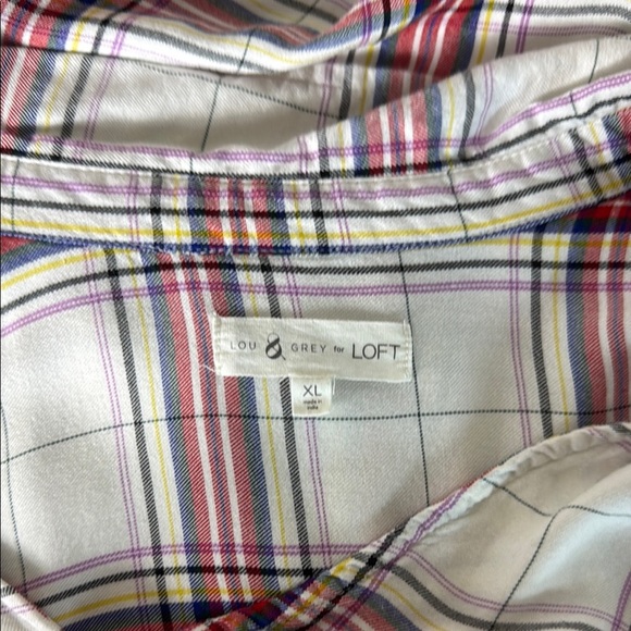 Lou & Grey for Loft red plaid wrap long sleeve top Sz XL - Picture 9 of 9